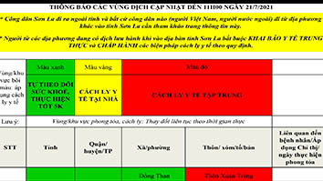Thông báo các vùng dịch cập nhật đến 11h00 ngày 21/7/2021